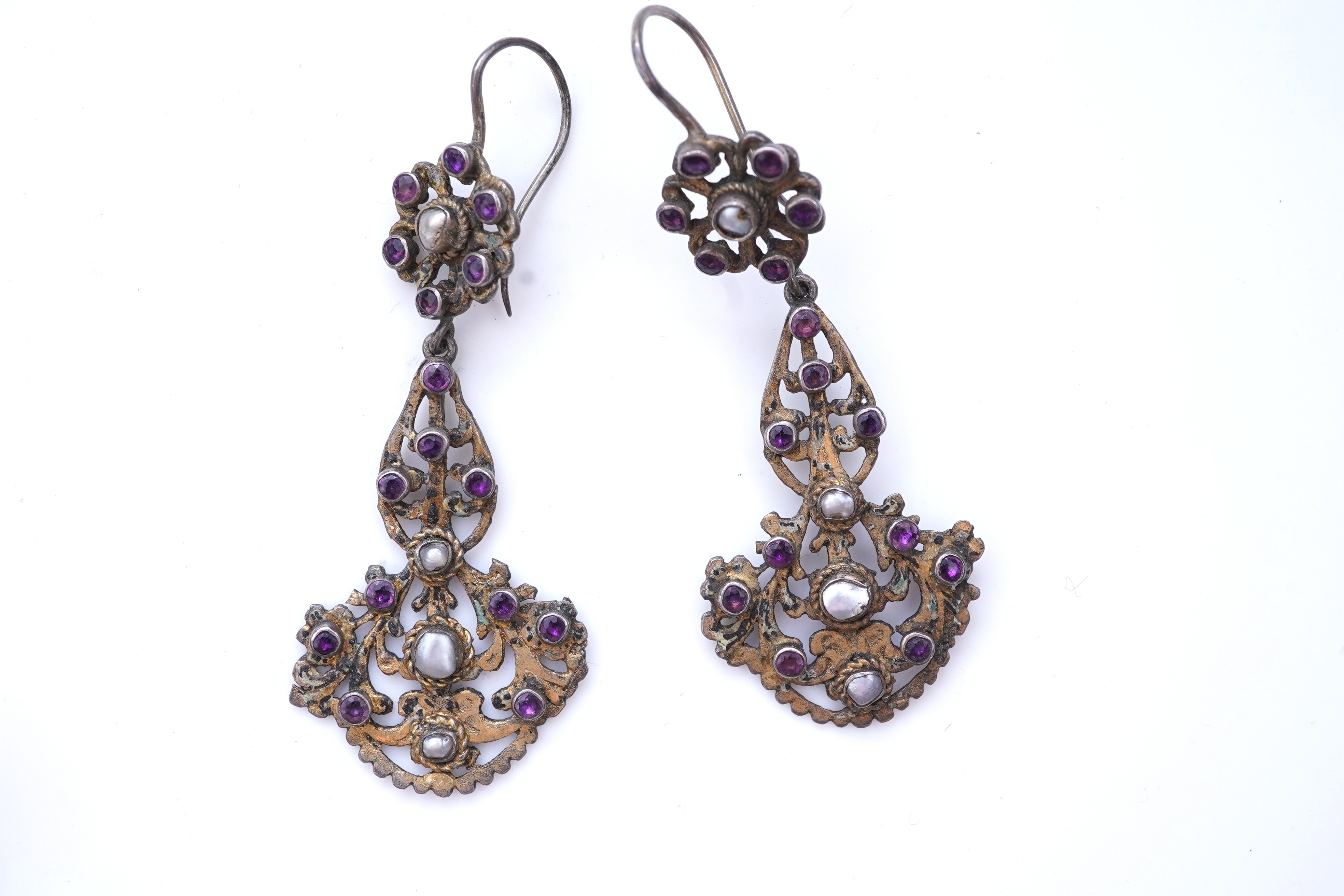 A rare set of amethyst and seed pearl buttons, circa 1900